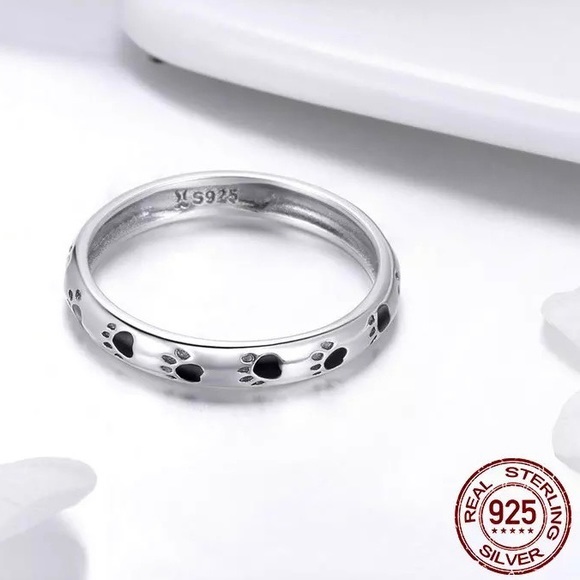 925 Sterling Silver Stackable Dog Cat Footprints Ring - Picture 4 of 6